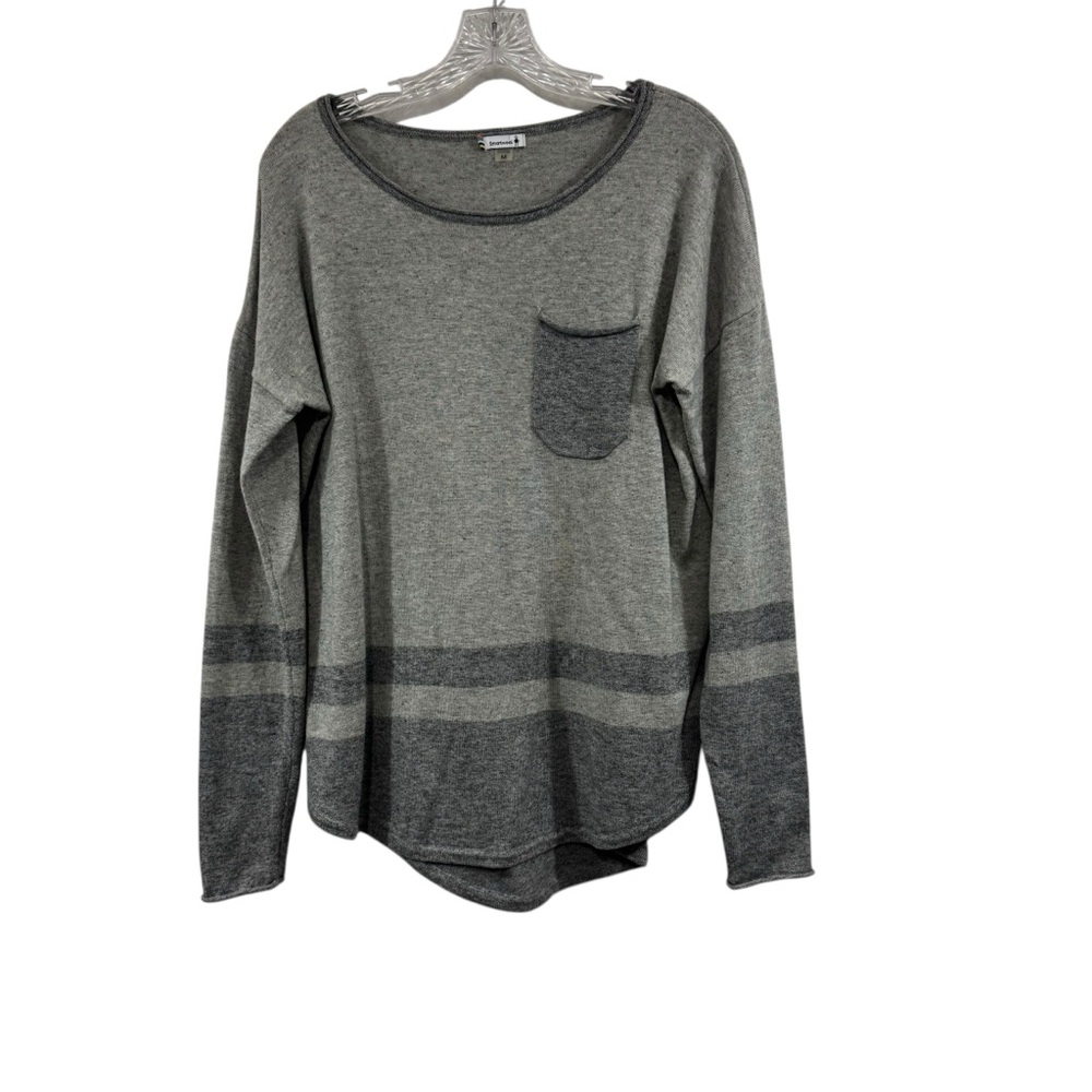 Smartwool Akamina Sweater Womens Medium Gray Wool Blend Pocket Striped
